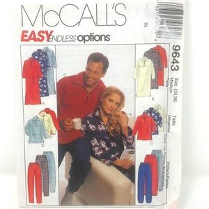 Uncut McCall's 9643 Size Medium 34 36 Misses & Men's Lounger Pants Top Pattern